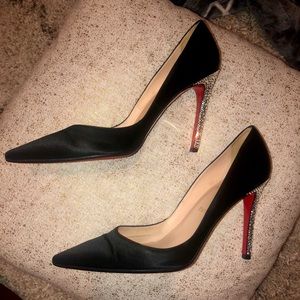 Black Satin Rhinestone Louboutins